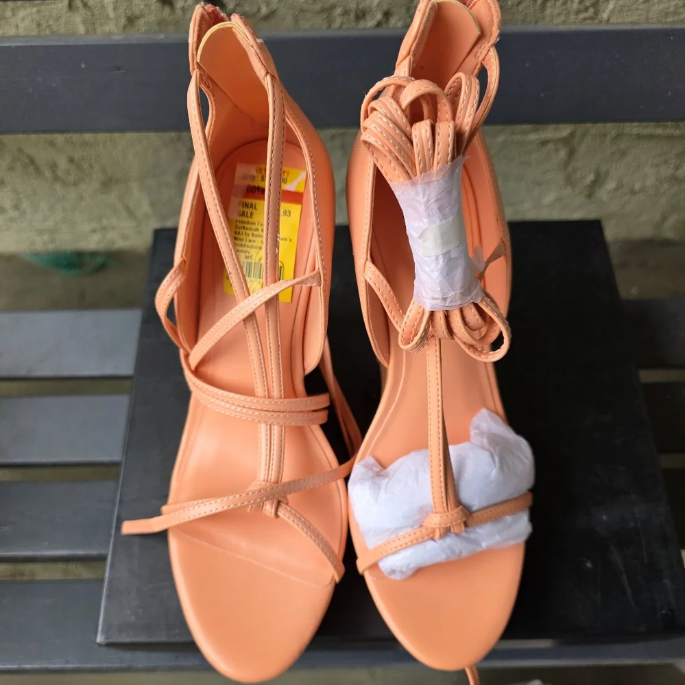 AAJ BY AMINAH WOMENS‎ NINA LACE-UP ARCHITECTURAL WEDGE SANDALS ORANGE Sz 6.5M